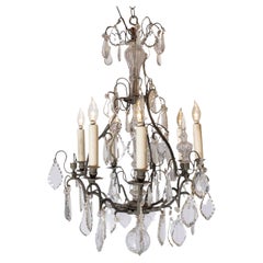 French 19th Century Crystal and Iron Six-Light Chandelier with Pendeloques
