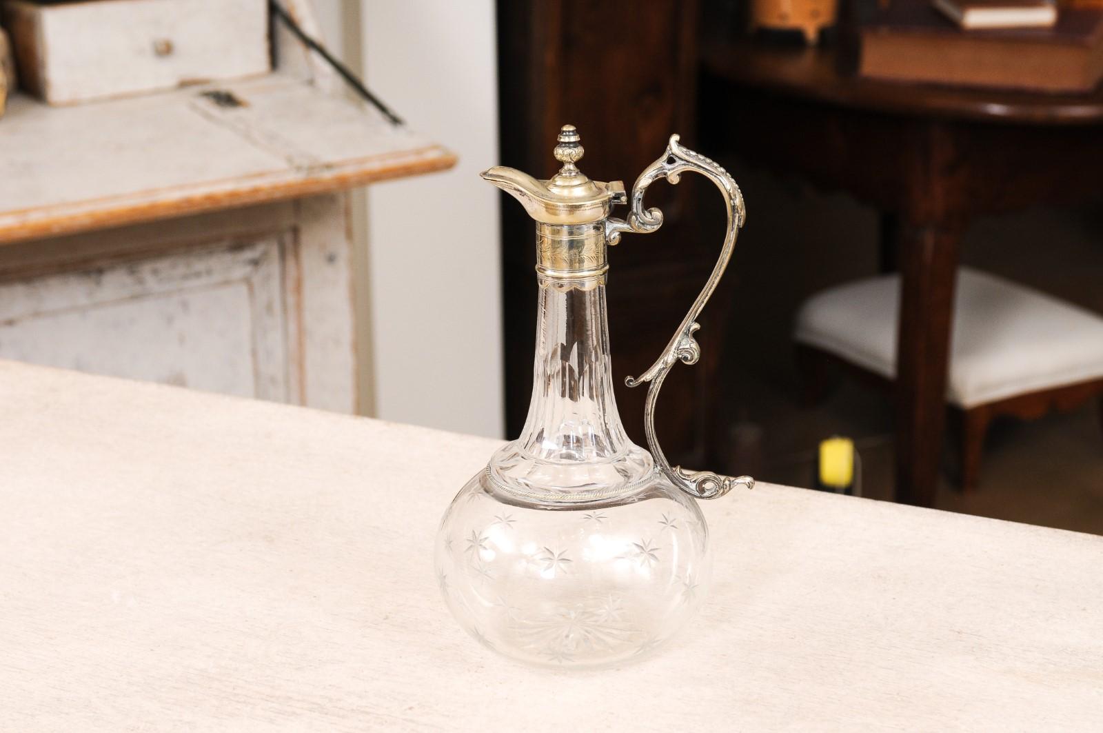 French 19th Century Crystal and Silver Wine Decanter with Cut Star Motifs 8