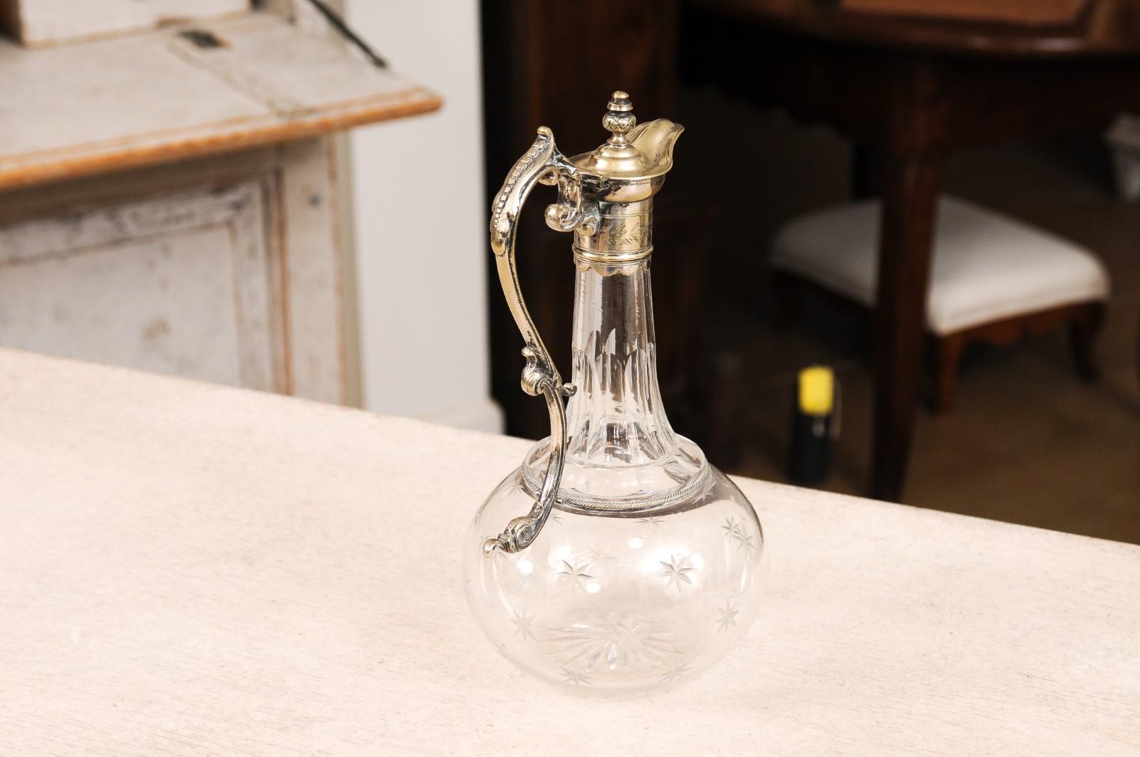 French 19th Century Crystal and Silver Wine Decanter with Cut Star Motifs 11