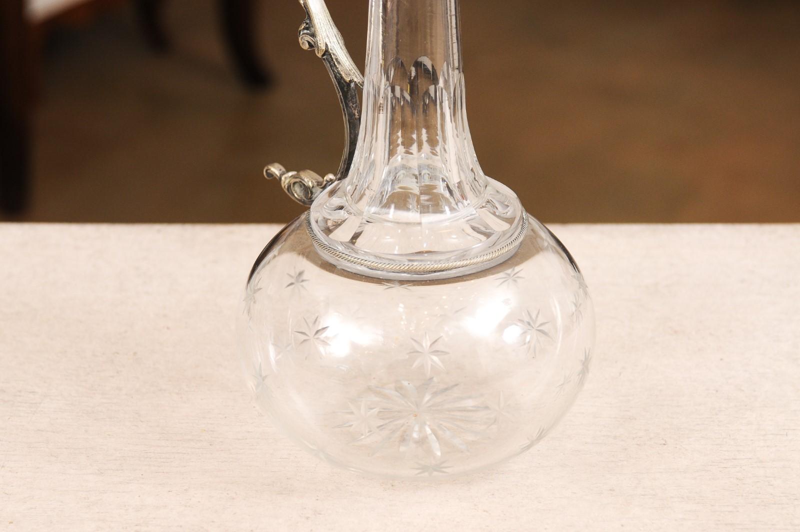 French 19th Century Crystal and Silver Wine Decanter with Cut Star Motifs 3