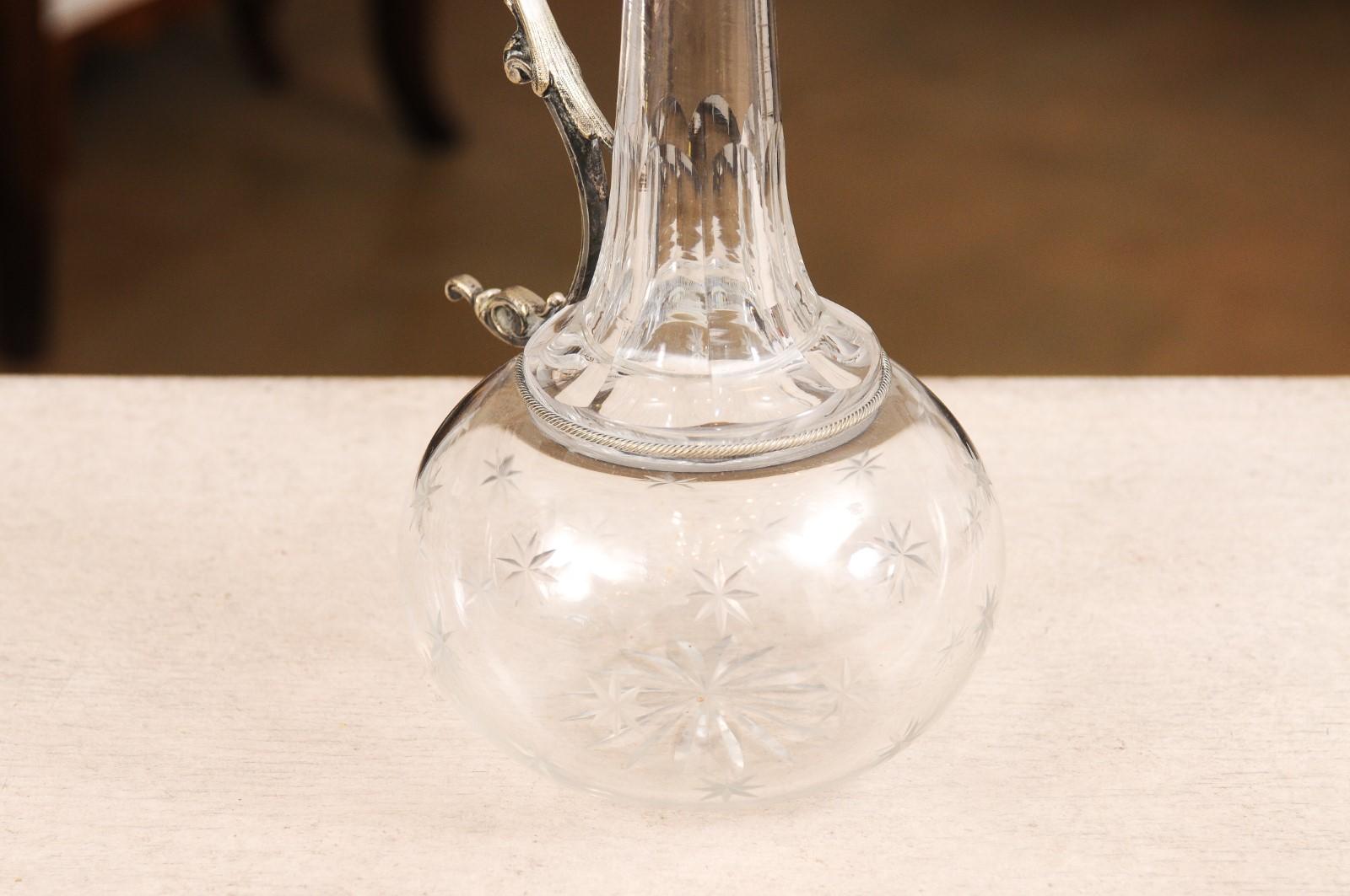 French 19th Century Crystal and Silver Wine Decanter with Cut Star Motifs 3
