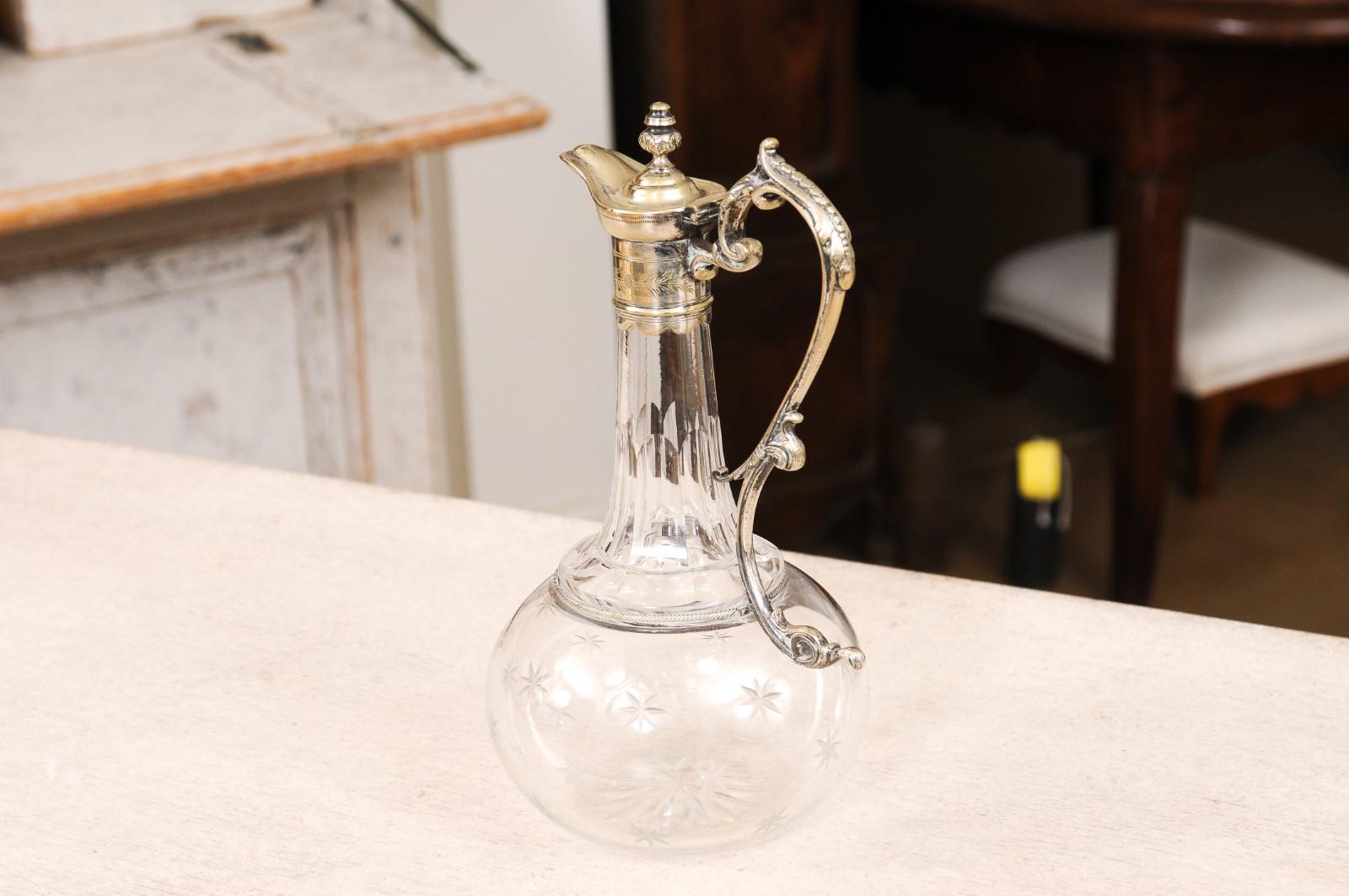 French 19th Century Crystal and Silver Wine Decanter with Cut Star Motifs 6
