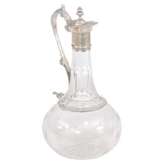 Antique French 19th Century Crystal and Silver Wine Decanter with Cut Star Motifs