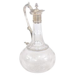 French 19th Century Crystal and Silver Wine Decanter with Cut Star Motifs