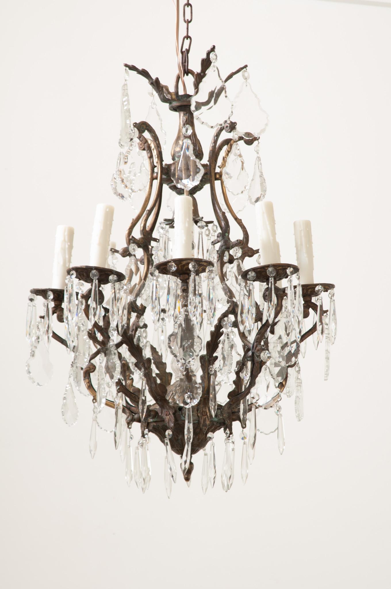 This truly stunning 8 light chandelier is the perfect fixture wherever a single light is needed. Masterfully cut crystals with a perfectly patinated, heavy and quality bronze frame. Professionally rewired for the US using UL listed parts. Make sure