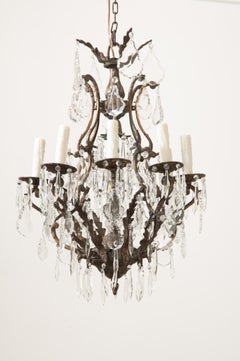 French 19th Century Crystal Chandelier, Gilt Bronze Frame, Eight Arms