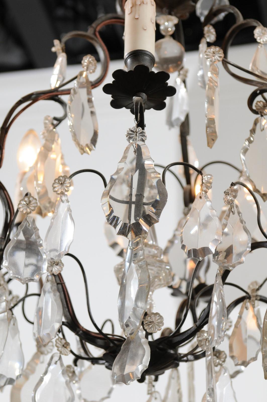 French 19th Century Crystal Six-Light Chandelier with Iron Armature and Obelisk For Sale 8