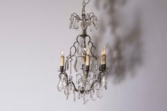 French 19th Century Crystal Six-Light Chandelier with Iron Armature and Obelisk
