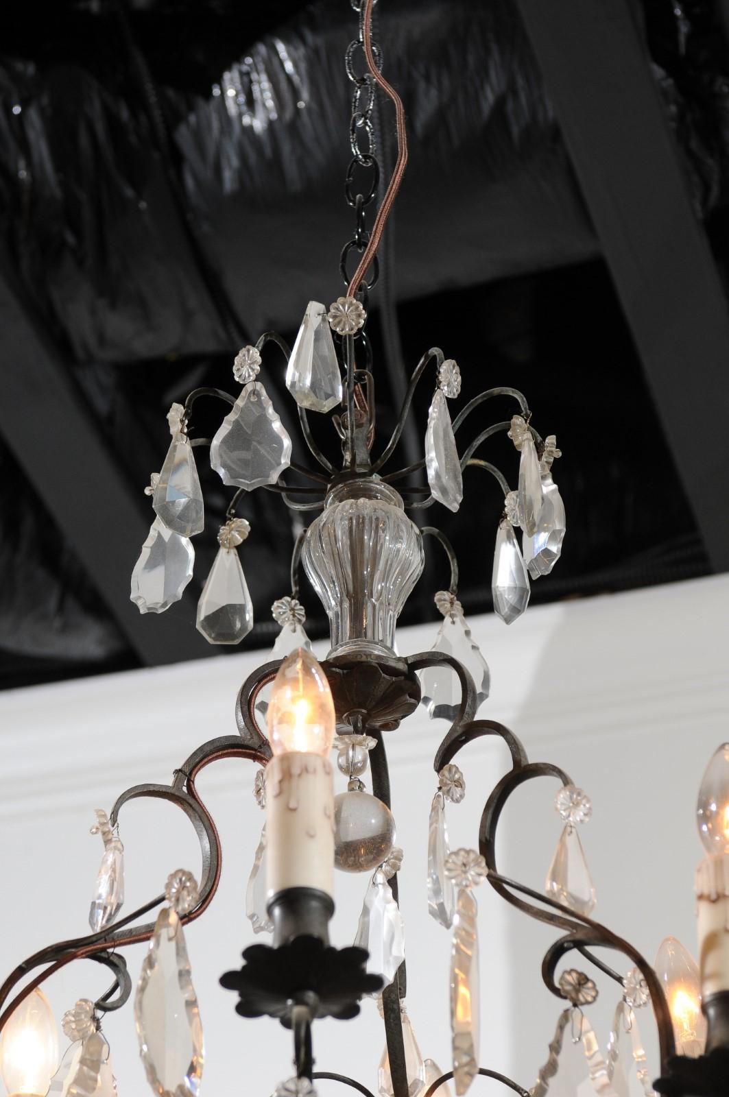French 19th Century Crystal Six-Light Chandelier with Iron Armature and Obelisk For Sale 2