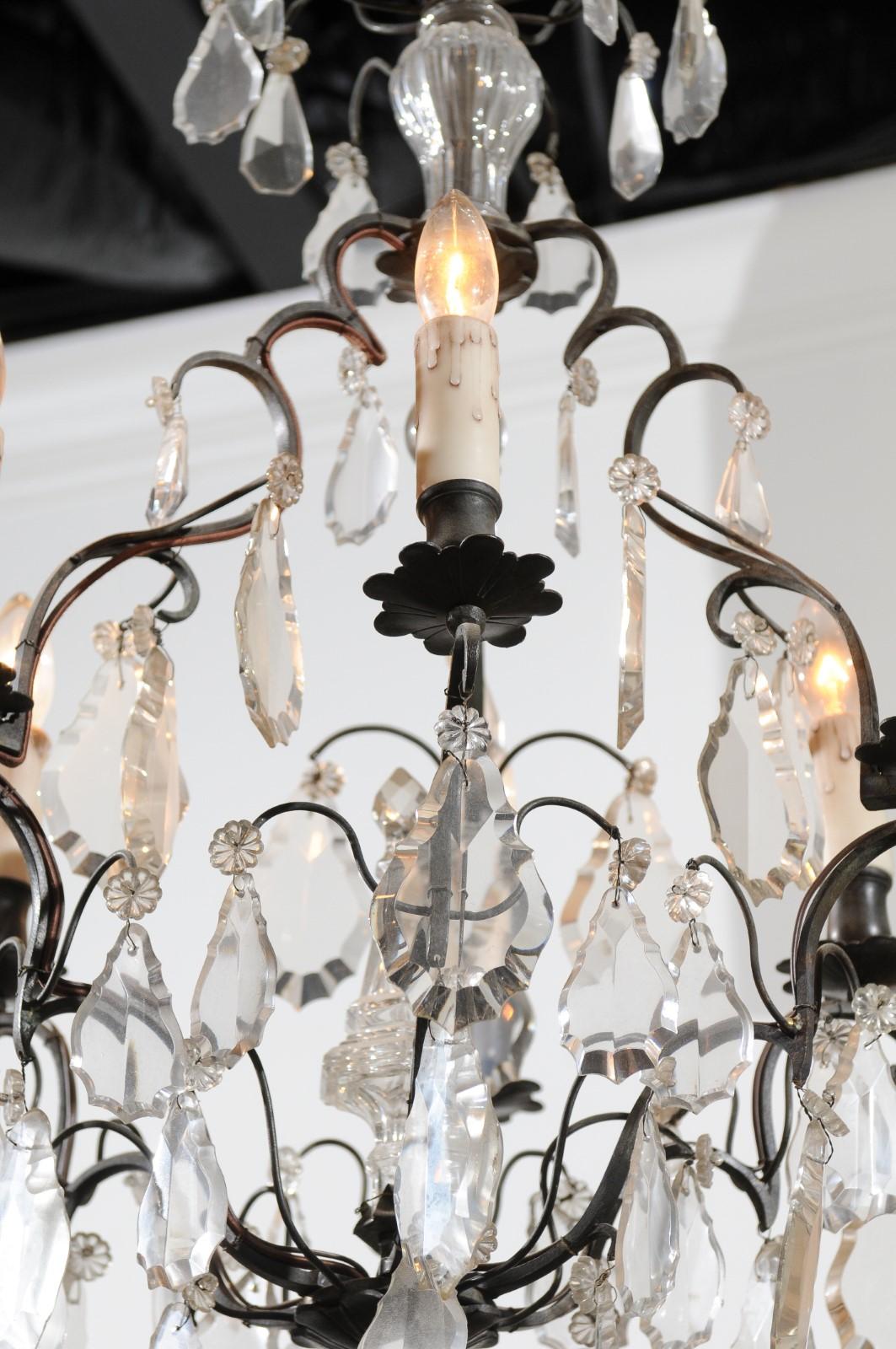 French 19th Century Crystal Six-Light Chandelier with Iron Armature and Obelisk For Sale 3