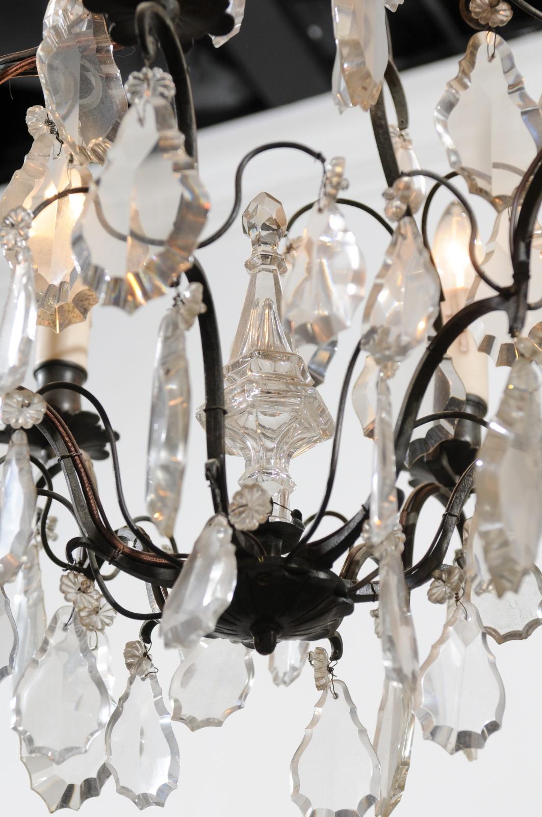 French 19th Century Crystal Six-Light Chandelier with Iron Armature and Obelisk For Sale 4