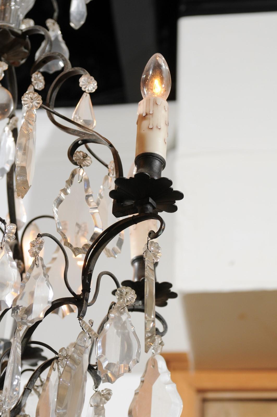 French 19th Century Crystal Six-Light Chandelier with Iron Armature and Obelisk For Sale 5