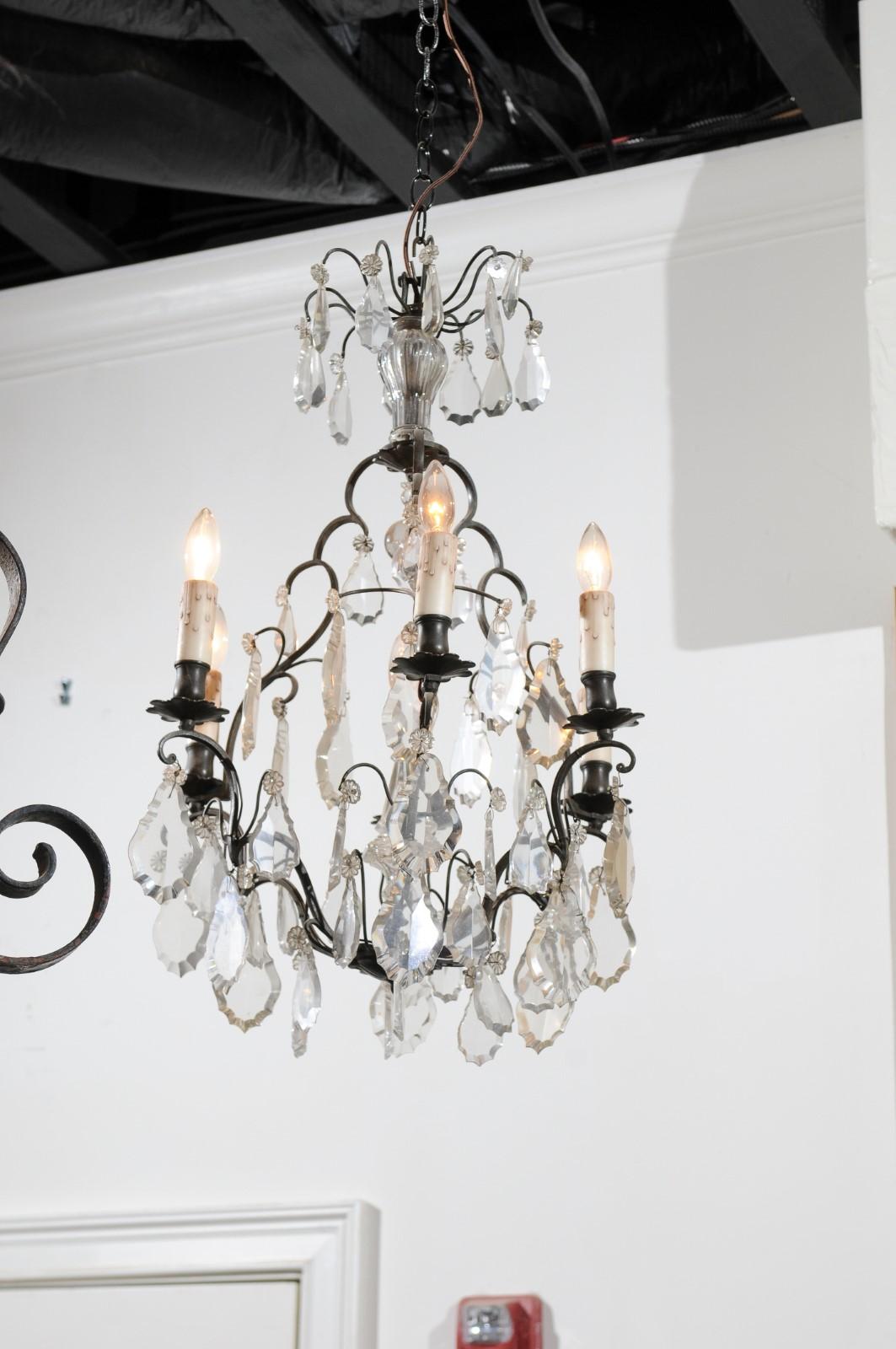 French 19th Century Crystal Six-Light Chandelier with Iron Armature and Obelisk For Sale 6