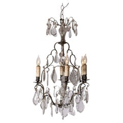 French 19th Century Crystal Six-Light Chandelier with Iron Armature and Obelisk