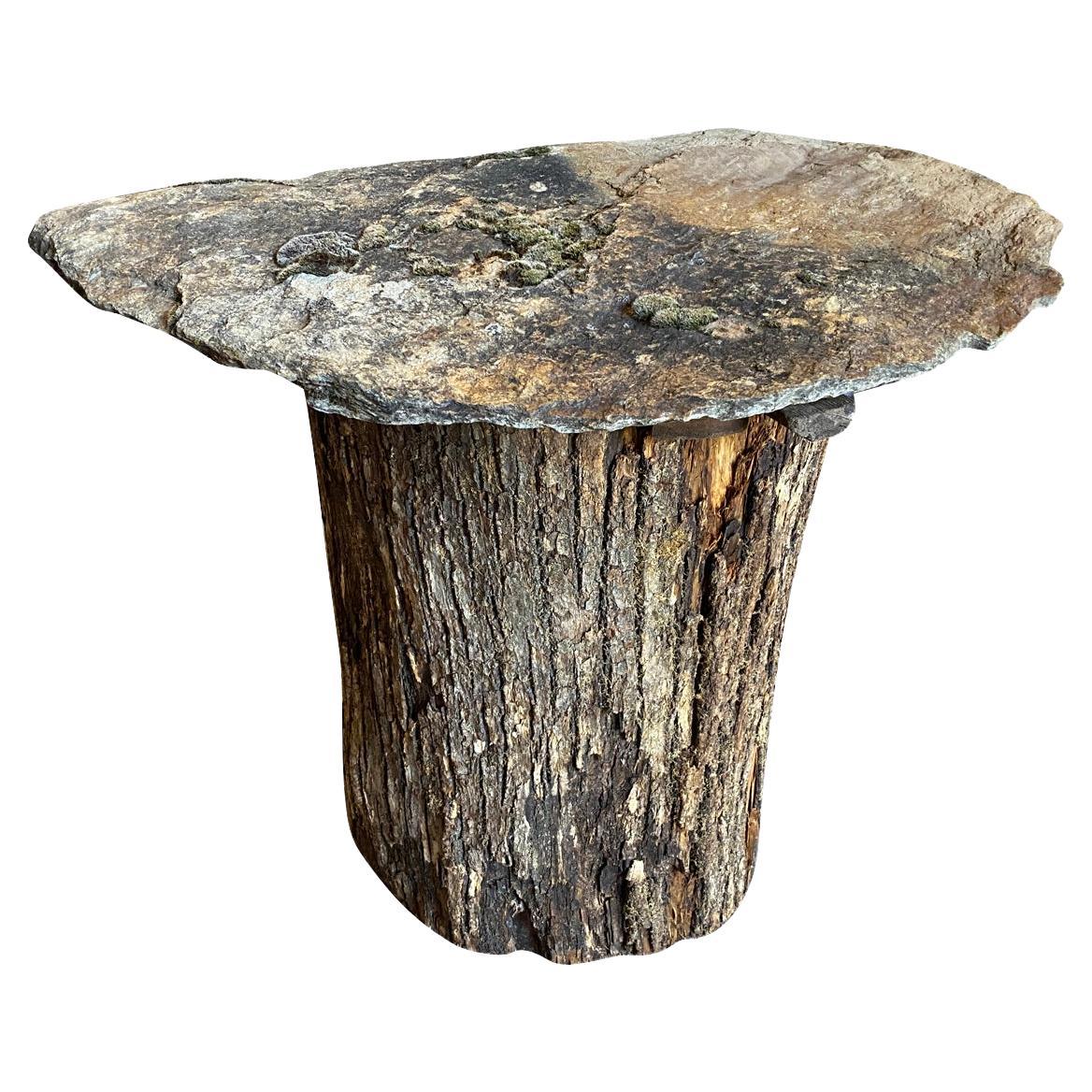 A charming mid-19th century Demi Lune shaped Ruche - Bee Hive with a shale top.  Terrific as a side table.
