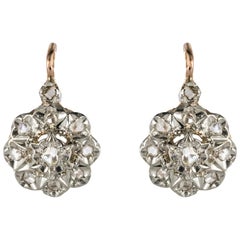 Französische Gänseblümchen-Ohrringe mit Diamant aus 18 Karat Gold des 19.