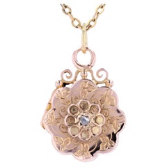 Antique French 19th Century Diamond 18 Karat Rose Gold Chiselled Medallion