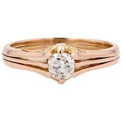 French 19th Century Diamond 18 Karat Rose Gold Solitaire Ring