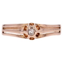French 19th Century Diamond 18 Karat Rose Gold Solitaire Ring