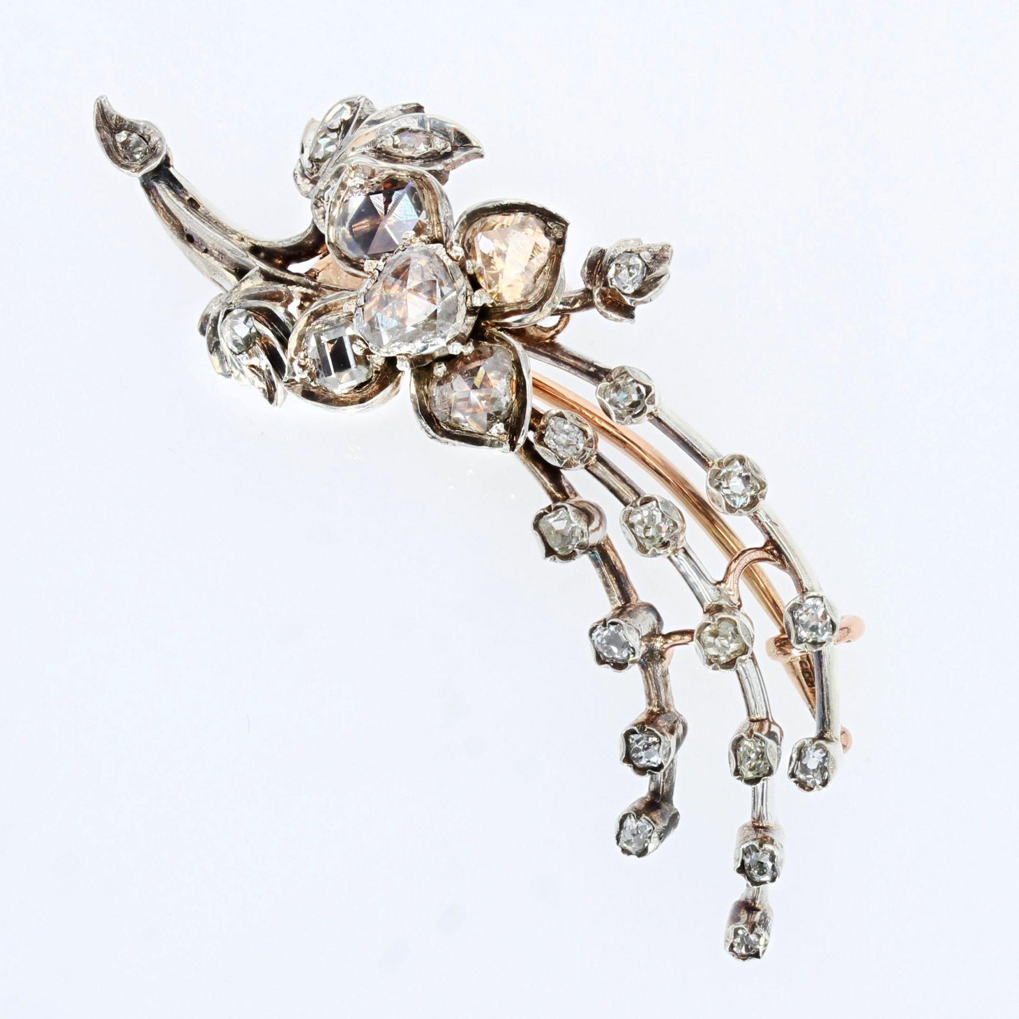 French 19th Century Diamond 18 Karat Yellow Gold Flowering Branch Brooch For Sale 5