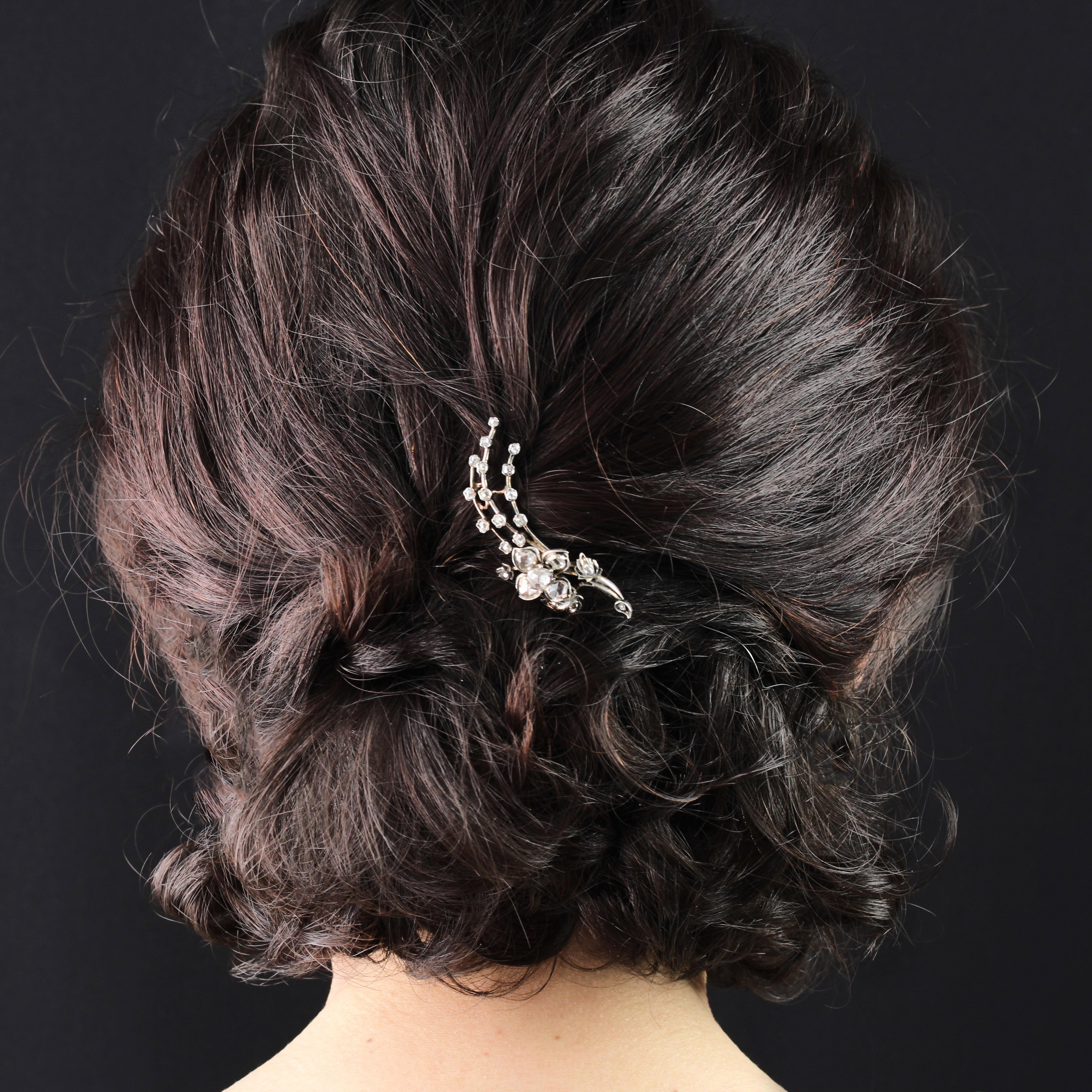 French 19th Century Diamond 18 Karat Yellow Gold Flowering Branch Brooch For Sale 11