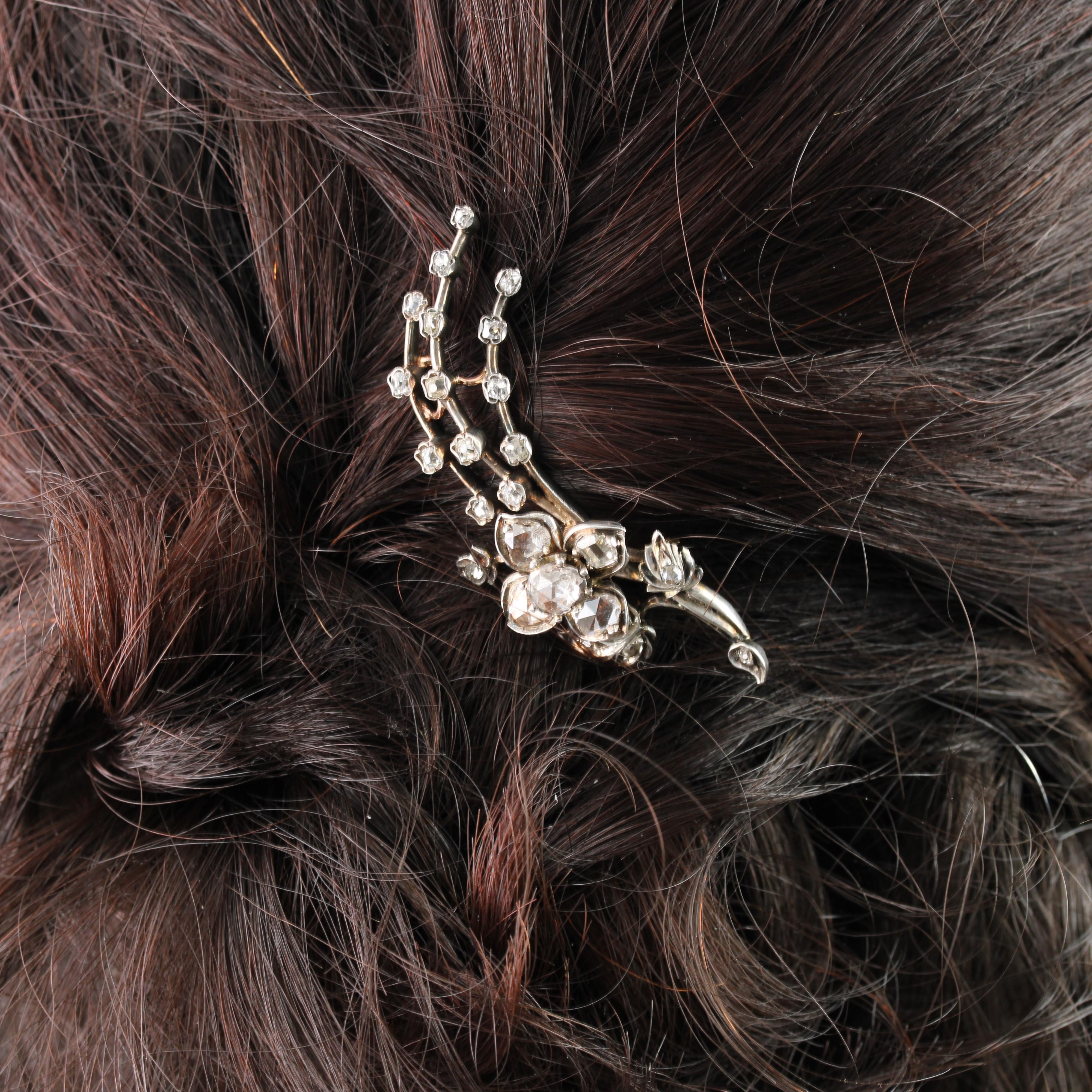 French 19th Century Diamond 18 Karat Yellow Gold Flowering Branch Brooch For Sale 12