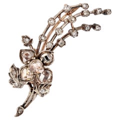 French 19th Century Diamond 18 Karat Yellow Gold Flowering Branch Brooch