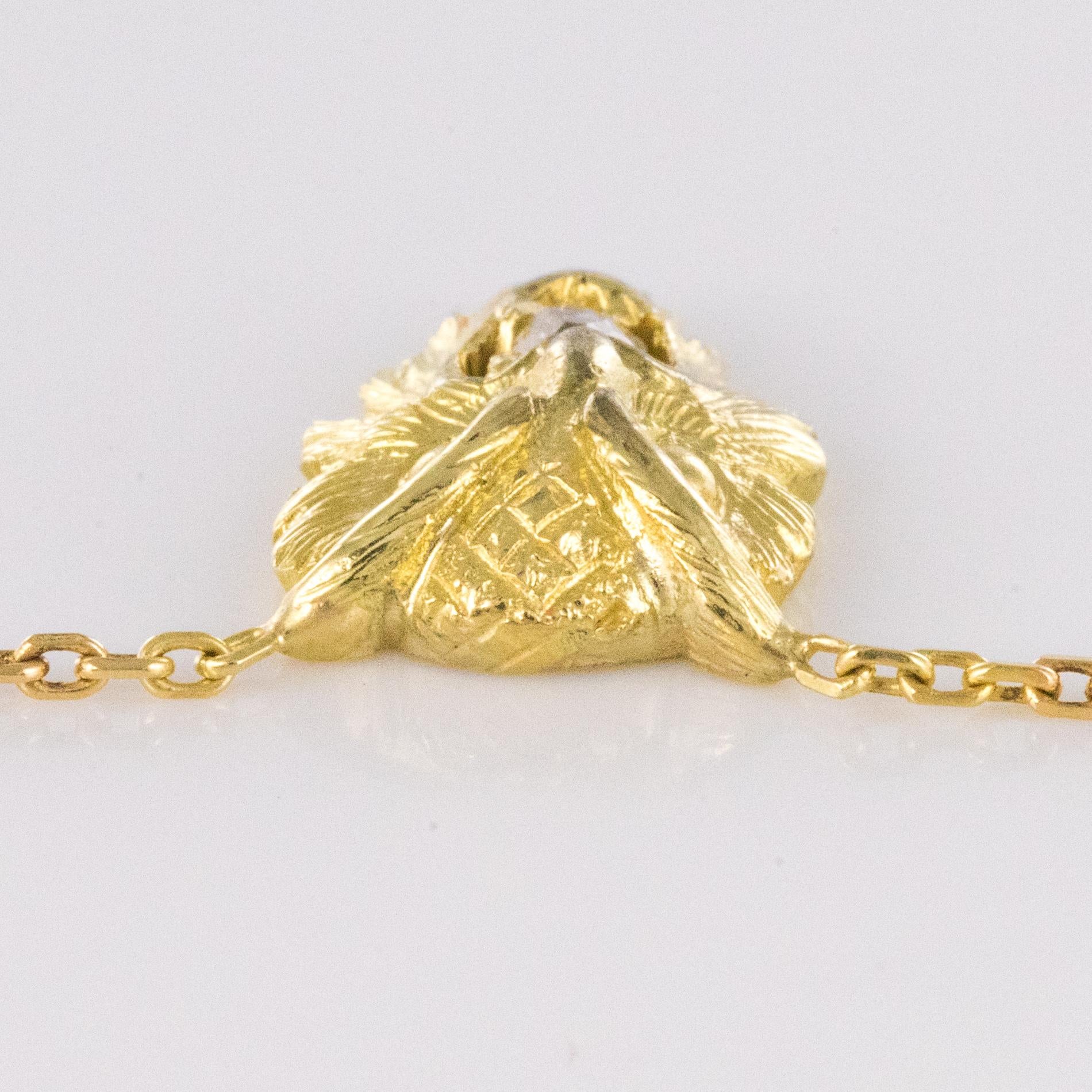 French 19th Century Diamond 18 Karat Yellow Gold Owl Pendant For Sale 2