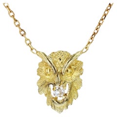 Antique French 19th Century Diamond 18 Karat Yellow Gold Owl Pendant