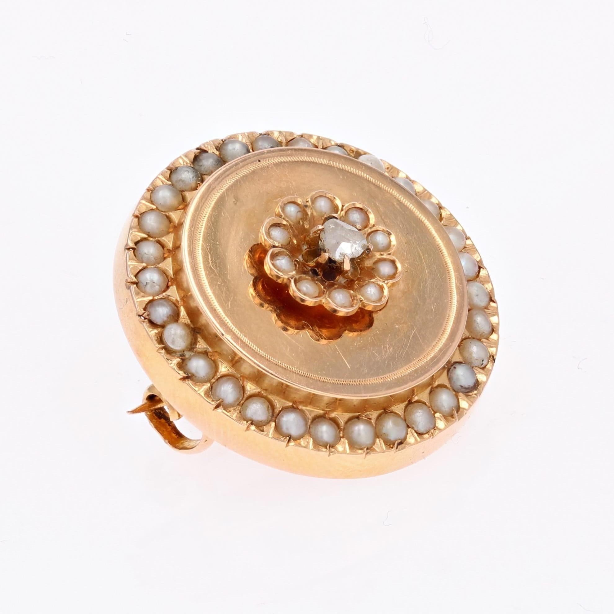 French 19th Century Diamond Fine Pearls 18 Karat Rose Gold Brooch In Good Condition For Sale In Poitiers, FR