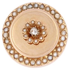 Antique French 19th Century Diamond Fine Pearls 18 Karat Rose Gold Brooch
