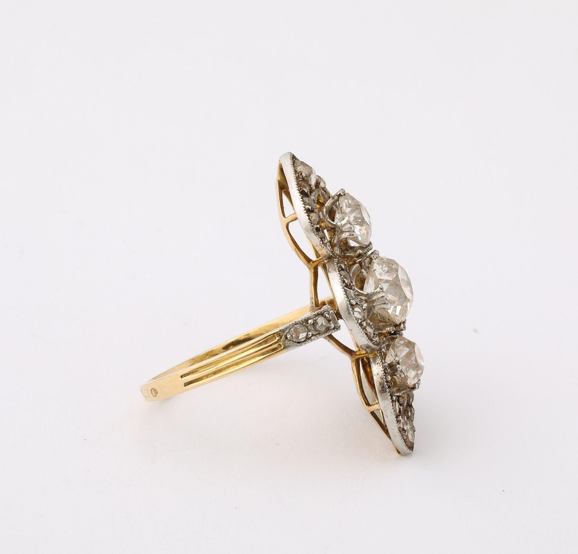 Französischer Diamant-Navette-Ring aus dem 19. Damen im Angebot