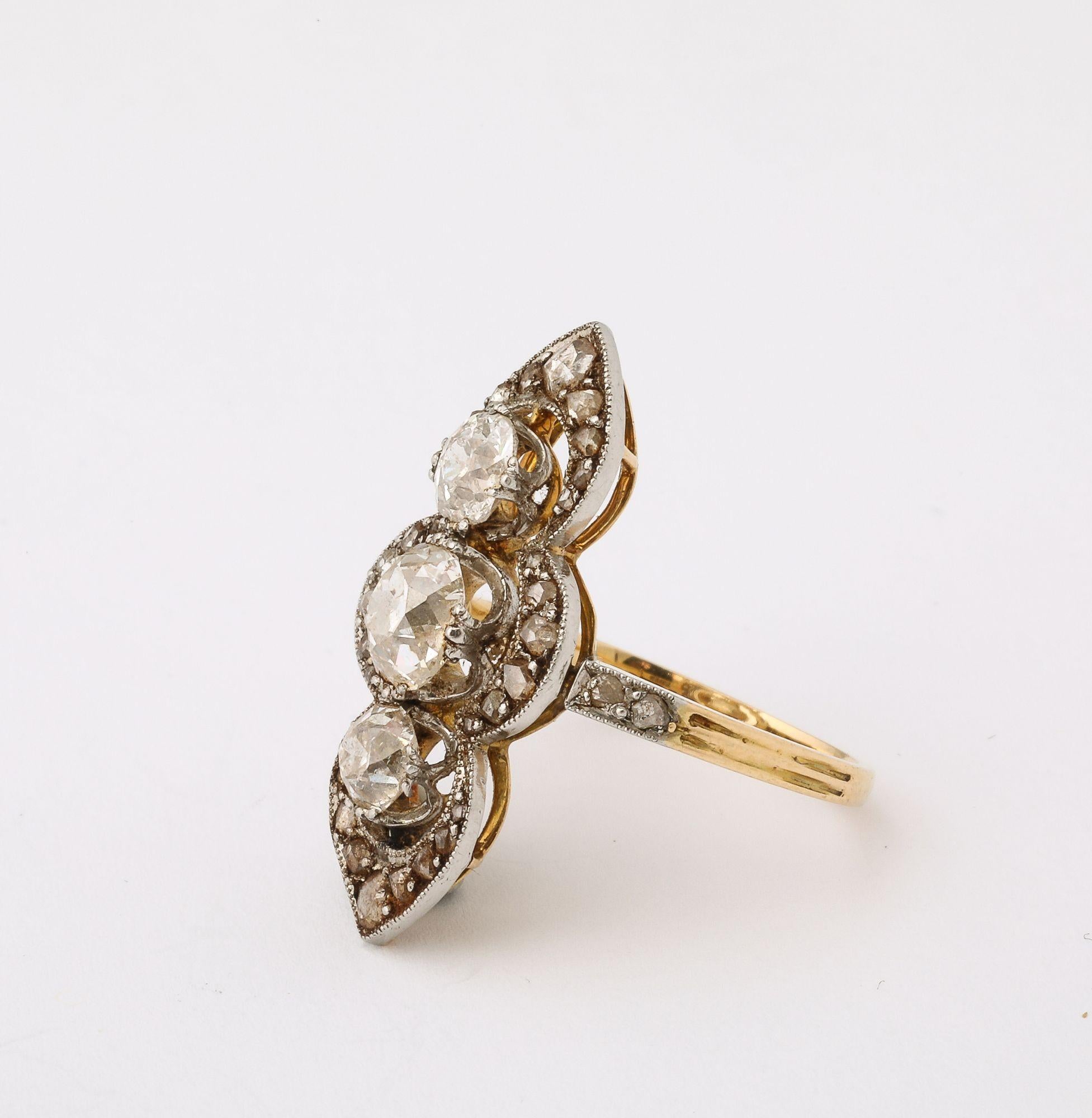 Französischer Diamant-Navette-Ring aus dem 19. im Angebot 2