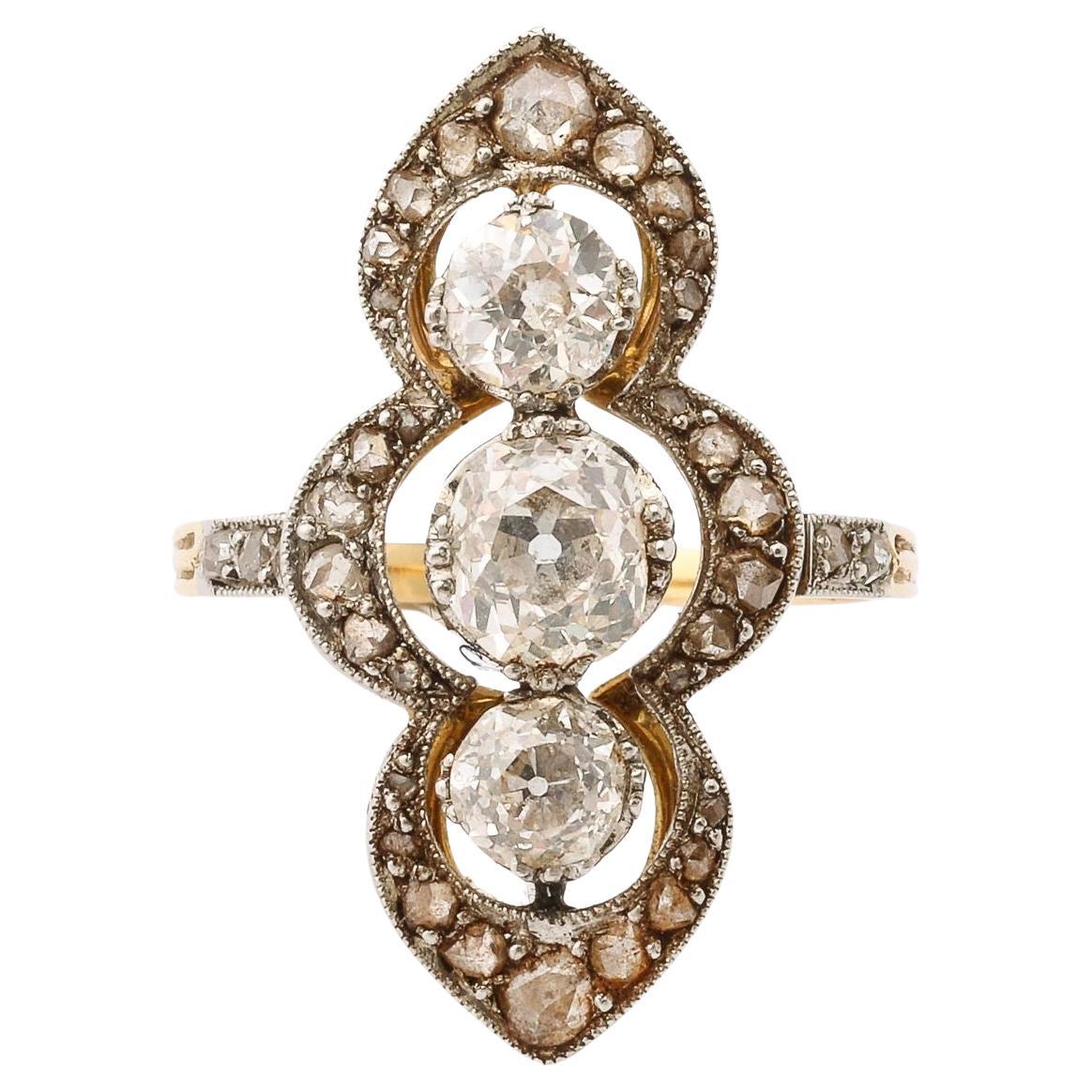 Französischer Diamant-Navette-Ring aus dem 19. im Angebot
