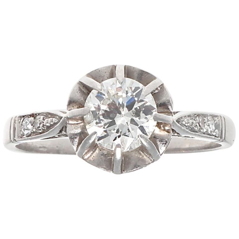 French 19th Century Diamond Platinum Engagement Ring