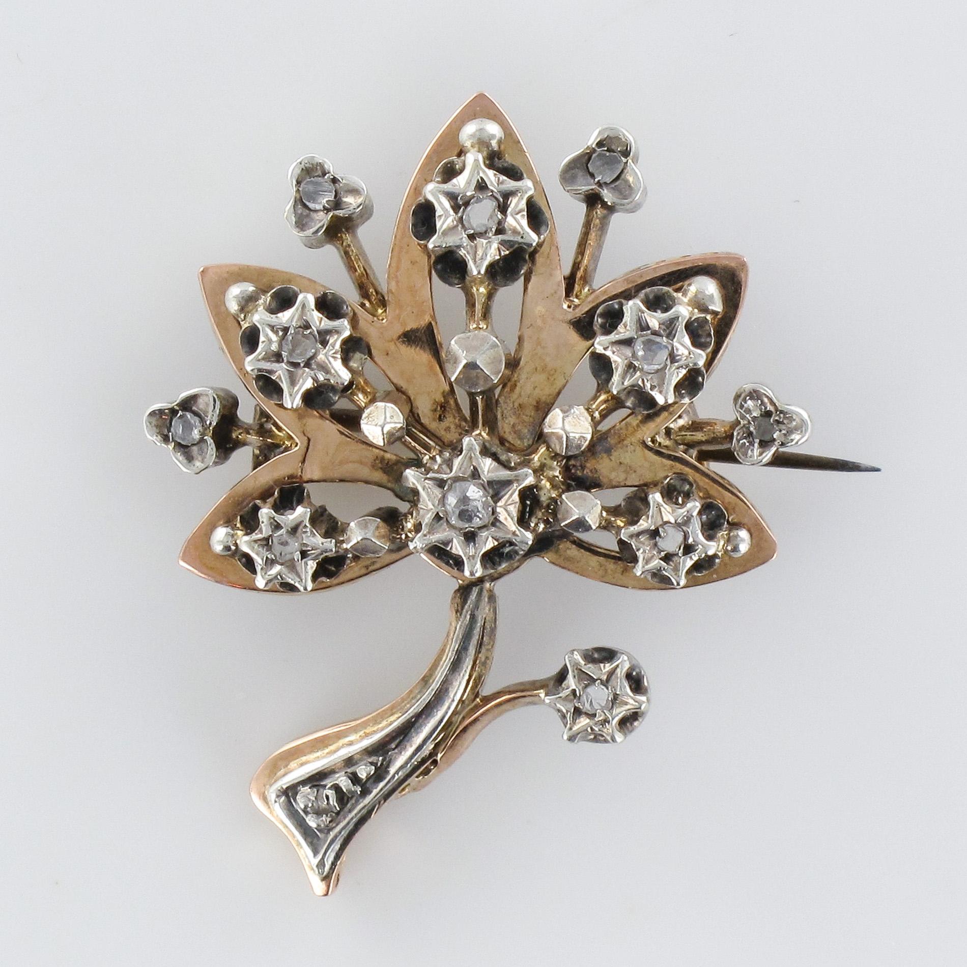 French 19th Century Diamond Rose Gold Tree Brooch 7