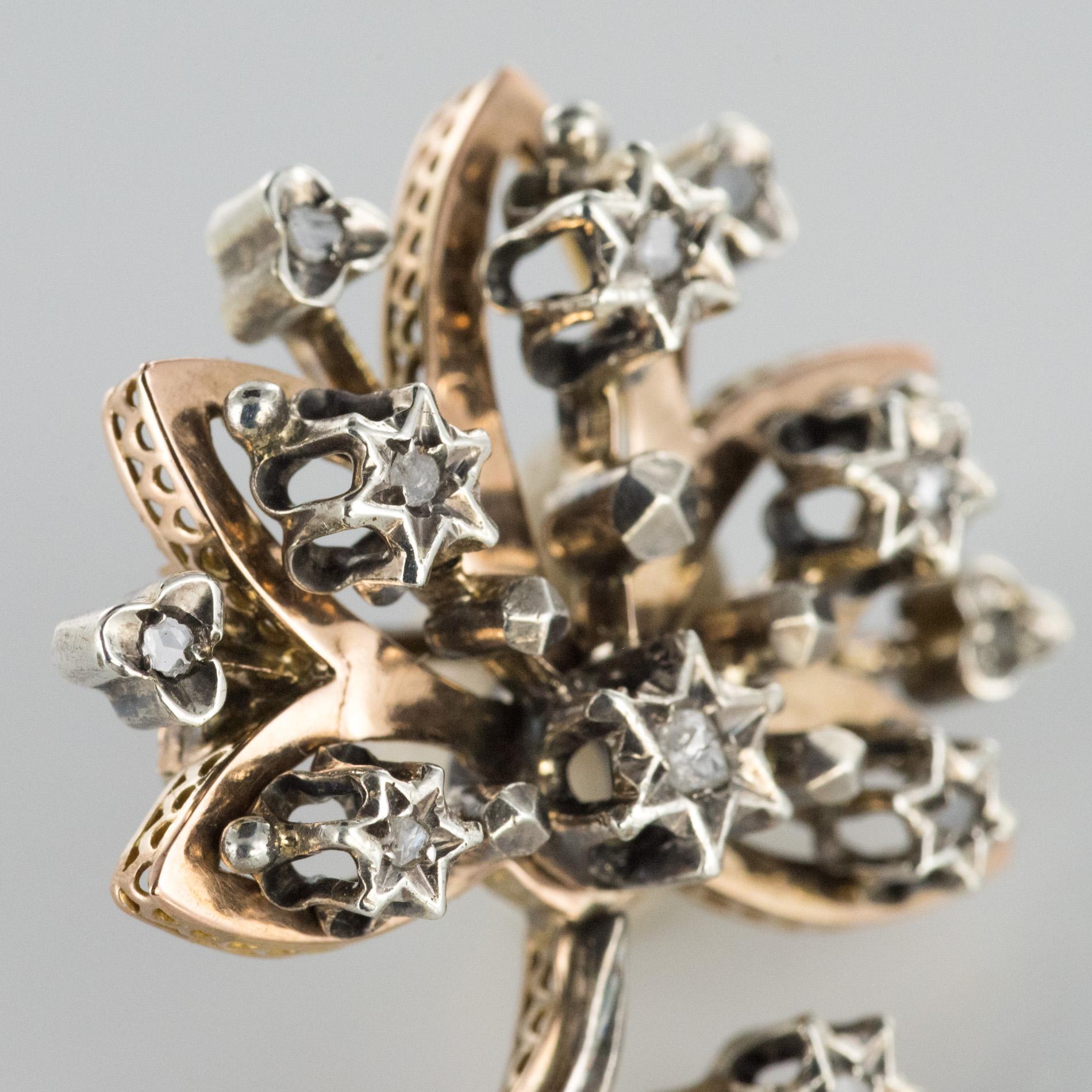 French 19th Century Diamond Rose Gold Tree Brooch In Good Condition In Poitiers, FR