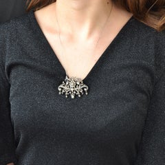 French 19th Century Diamonds 18 Karat Gold Silver Brooch Pendant