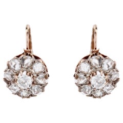 Boucles d'oreilles marguerite en or rose 18 carats et diamants du XIXe siècle français