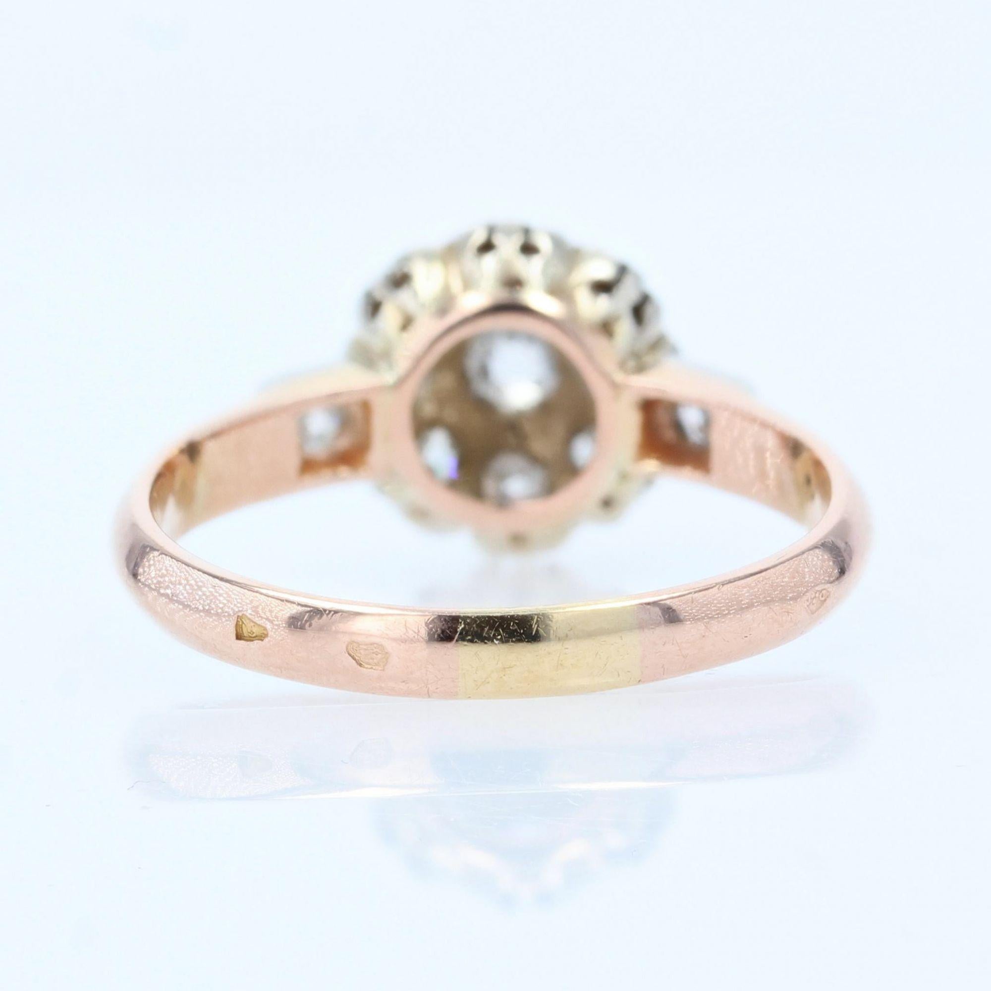French 19th Century Diamonds 18 Karat Rose Gold Daisy Ring For Sale 6