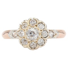 French 19th Century Diamonds 18 Karat Rose Gold Daisy Ring