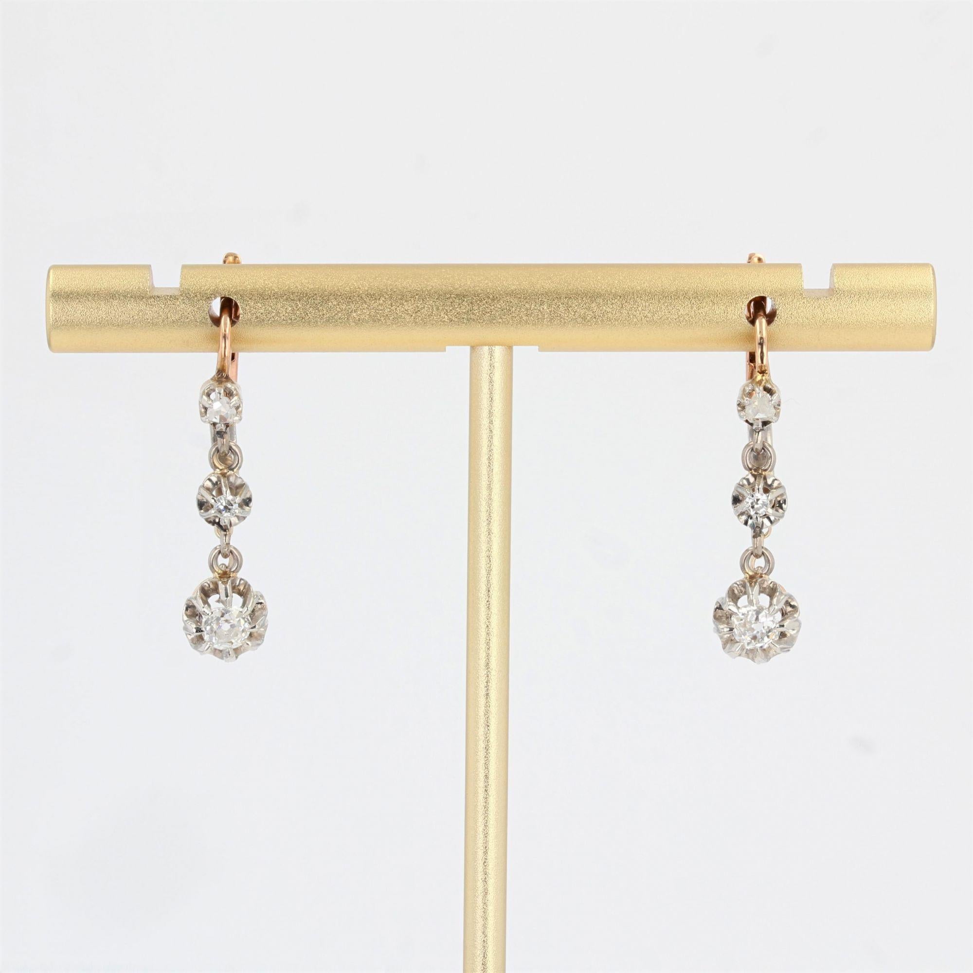 Belle Époque French 19th Century Diamonds 18 Karat Rose Gold Dangle Earrings