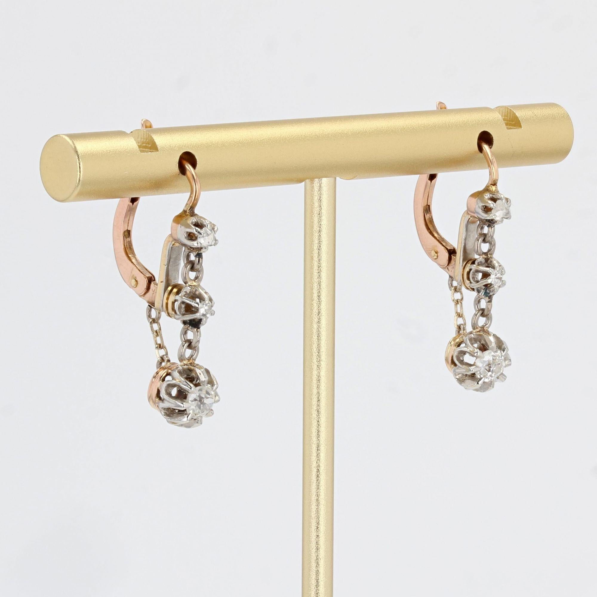 Women's French 19th Century Diamonds 18 Karat Rose Gold Dangle Earrings