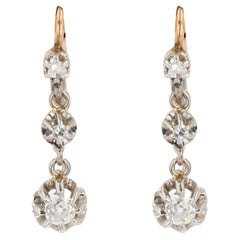 French 19th Century Diamonds 18 Karat Rose Gold Dangle Earrings