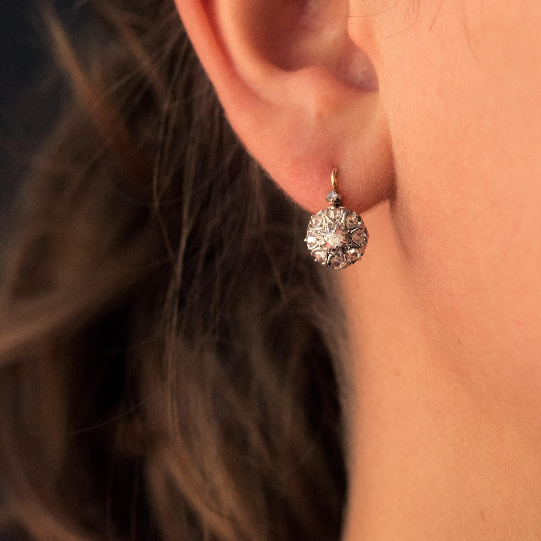 Napoleon III French 19th Century Diamonds 18 Karat Rose Gold Drop Earrings