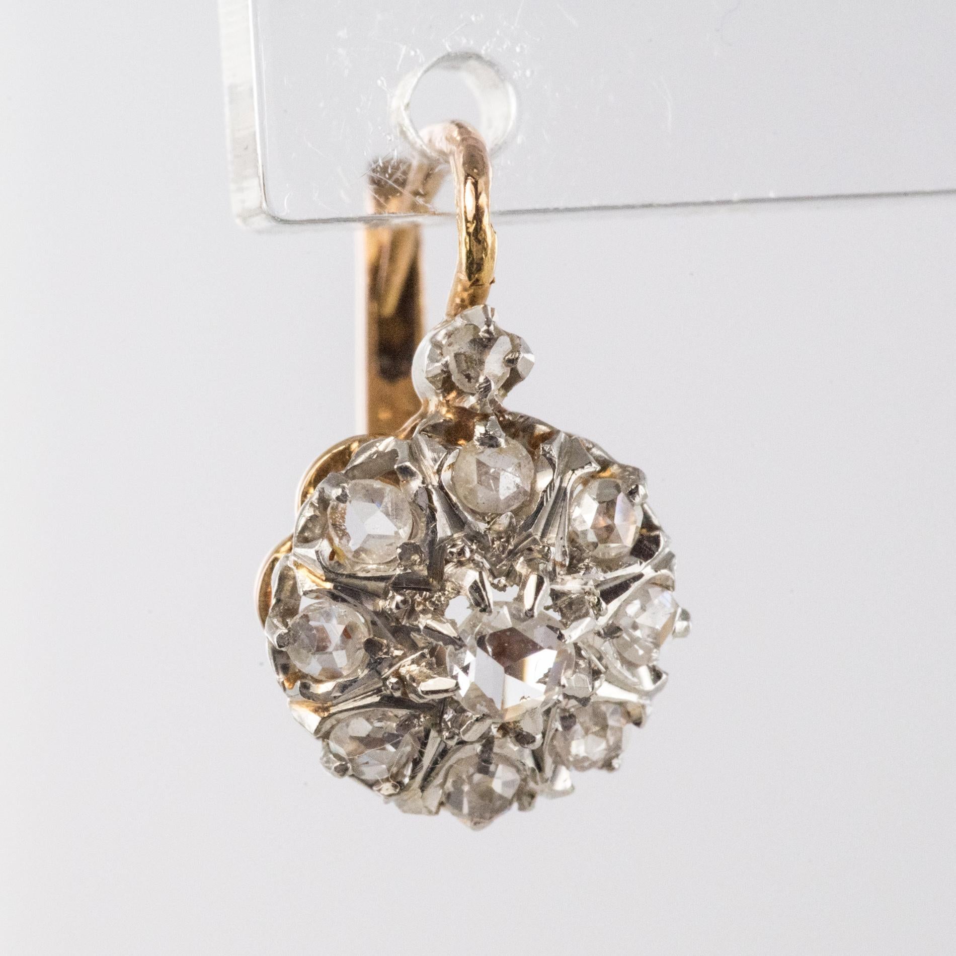 Rose Cut French 19th Century Diamonds 18 Karat Rose Gold Drop Earrings