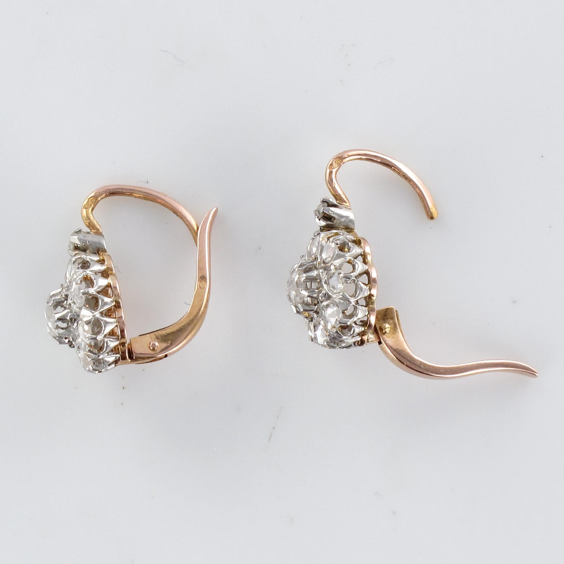 French 19th Century Diamonds 18 Karat Rose Gold Drop Earrings 2