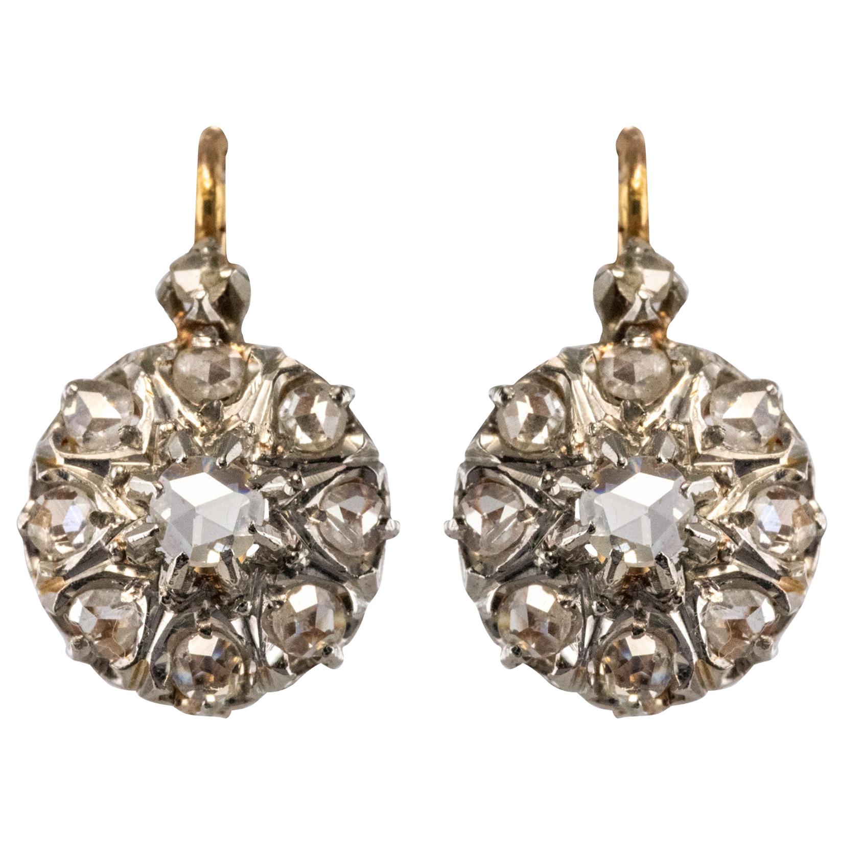 French 19th Century Diamonds 18 Karat Rose Gold Drop Earrings