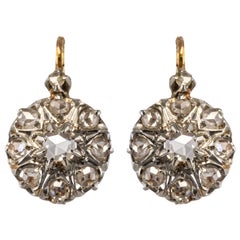 French 19th Century Diamonds 18 Karat Rose Gold Drop Earrings