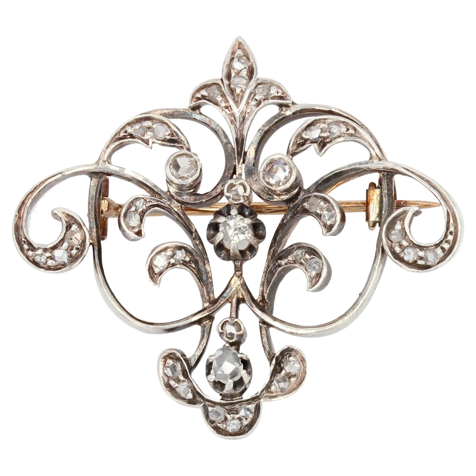 Fleur-de-Lys-Brosche aus 18 Karat Roségold mit Diamanten aus dem 19. Jahrhundert